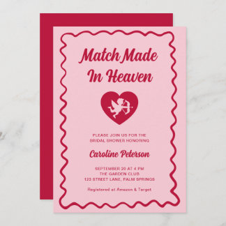 Invitación Retro Red Match Made in Heaven Cupid Bridal Shower