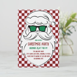 Invitación Retro Red Pink Checkered Santa Claus Christmas 