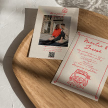 Retro Red QR Code Hand dibujado Boda de fotos por