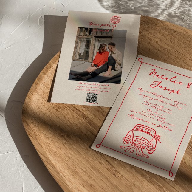 Invitación Retro Red QR Code Hand dibujado Boda de fotos por  (Subido por el creador)