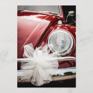 Invitación Retro Red VW Beetle Car White Bow Wedding Invitati