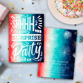 Invitación Retro Red White Blue Shh Surprise Birthday Party