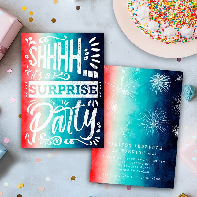 Invitación Retro Red White Blue Shh Surprise Birthday Party (Subido por el creador)