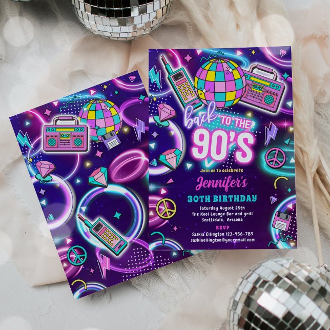 Invitación Retro Regreso A Los 90 Disco Neon Cumpleaños 30 (Subido por el creador)