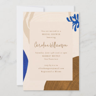 Invitación Retro Resumen Formas Neutrales Ducha Azul Bridal
