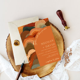 Invitación Retro Resumen Olas de Ondas Terracotta Naranja Bod