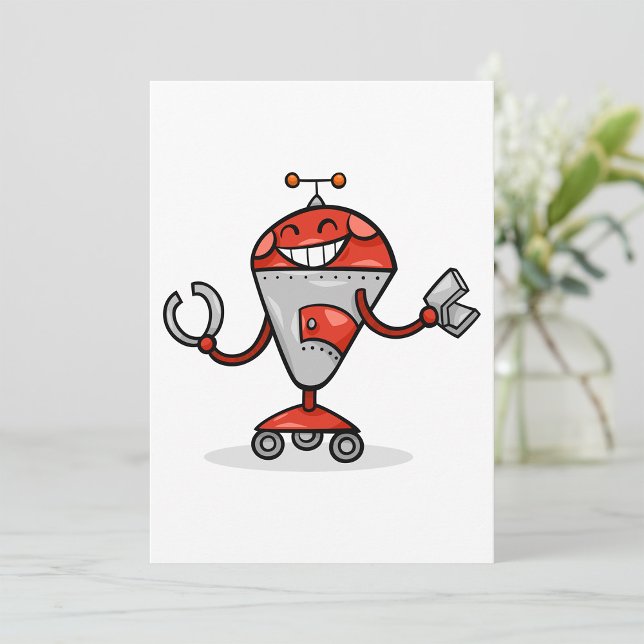 Invitación Retro Robot Personalizado Diversión Red and Silver (Subido por el creador)