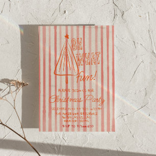 Invitación Retro Rojo Oh Qué Navidades Divertidos Dibujaron F