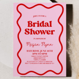 Invitación Retro Rojo Rosa Wavy Border Shower
