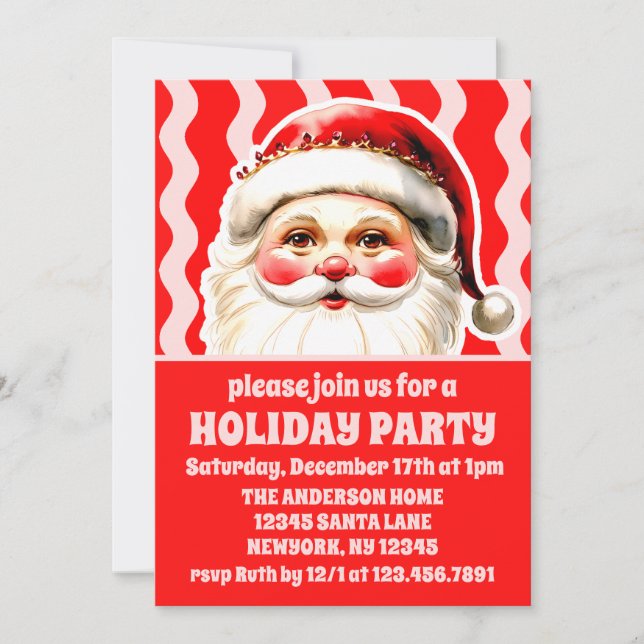 Invitación Retro Rojo Santa Claus Fiesta de Navidades de Ric  (Anverso)