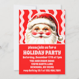 Invitación Retro Rojo Santa Claus Fiesta de Navidades de Ric