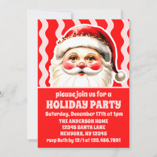 Invitación Retro Rojo Santa Claus Fiesta de Navidades de Ric 