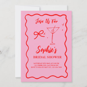 Invitación Retro Rojo Y Rosa Ducha De Novias Martini Bow