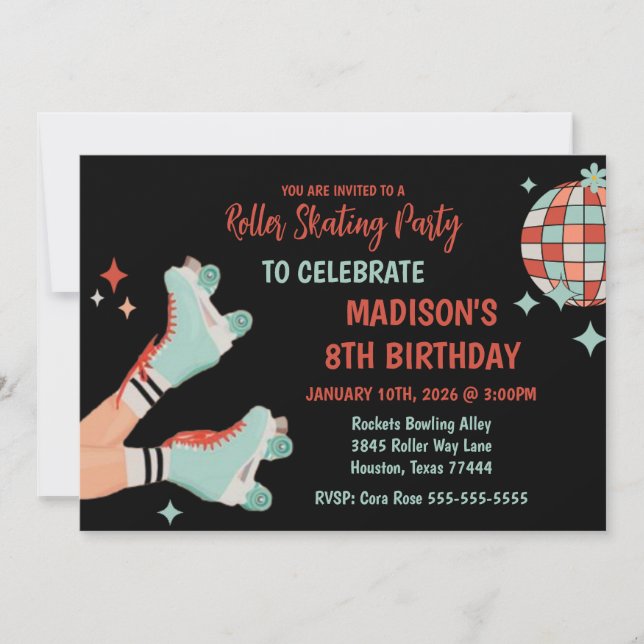 Invitación Retro Roller Skating Birthday Party Invitation (Anverso)