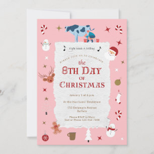 Invitación Retro Rosa 8º Día de Navidad Mediados de Siglo Fes