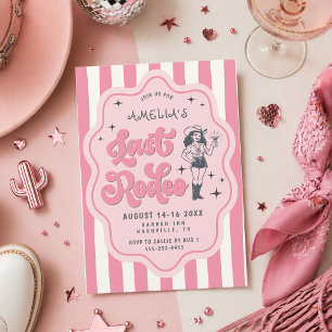 Invitación Retro Rosa a Rayas Último Rodeo Fiesta de Despedid