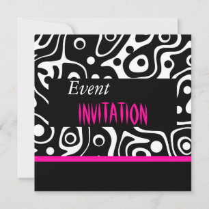 Invitación Retro Rosa Brillante Salvaje Negro Blan
