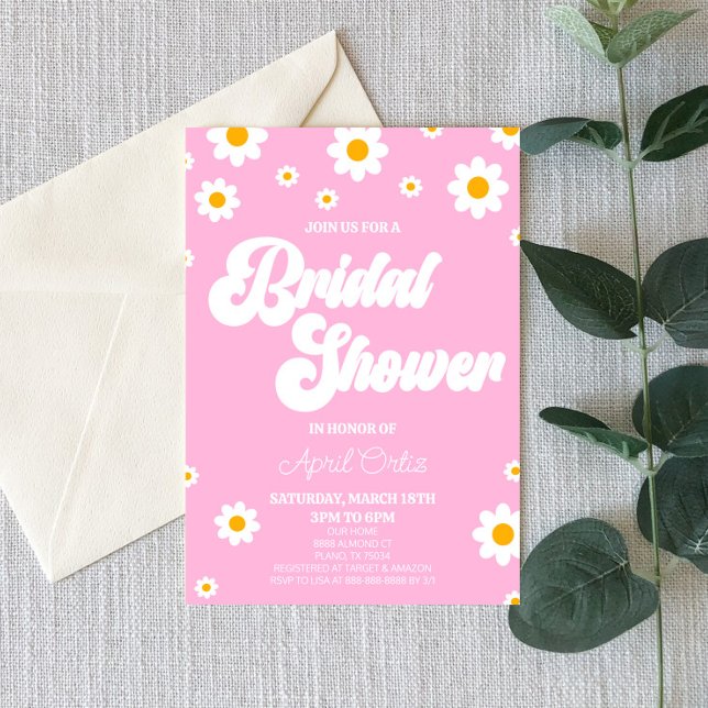 Invitación Retro Rosa Daisy Flor Flor Ducha De Novias (Subido por el creador)