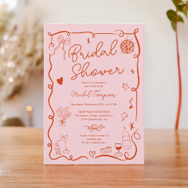 Invitación Retro rosa rojo dibujado a mano, ducha de novia il