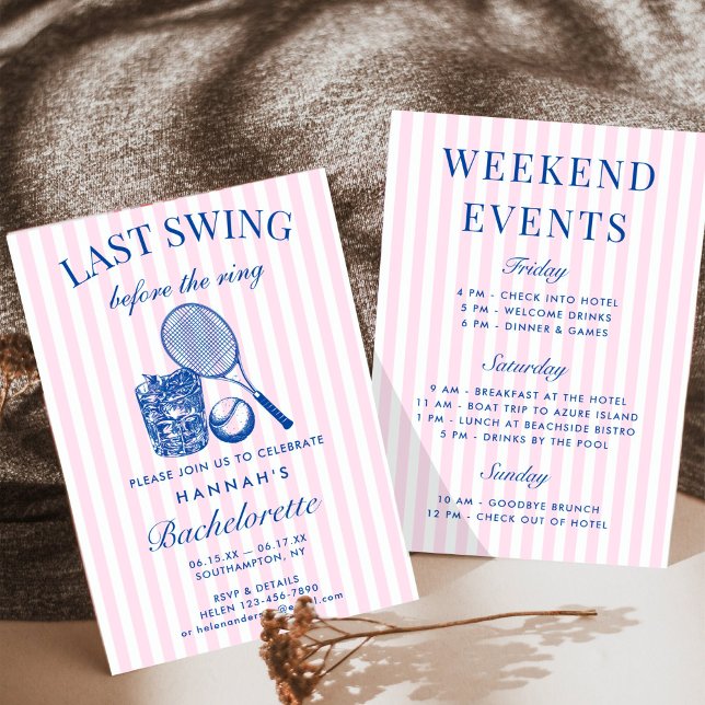 Invitación Retro Rosa Último Swing Antes De La Ronda Tenis Ba (Subido por el creador)