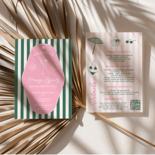 Invitación Retro Rosa y Verde Soltera en Beverly Hills