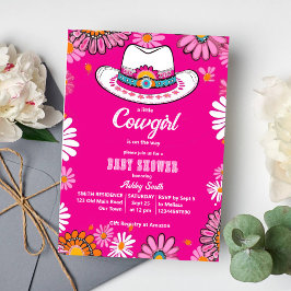 Invitación Retro rosado pequeño de vaquera daisita ducha bebé