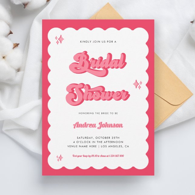 Invitación Retro Rosado y Rojo Groovy Script Ducha de novia (Subido por el creador)