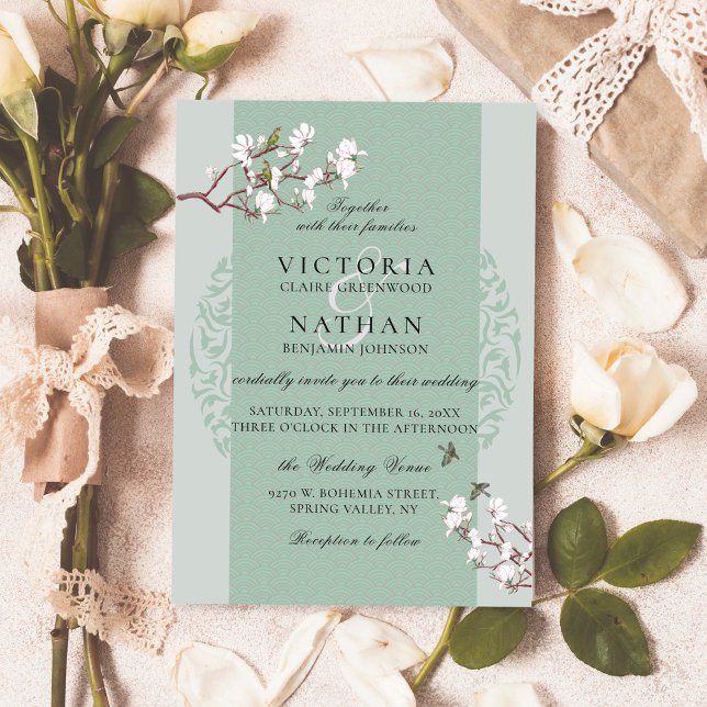 Invitación Retro Sage Green Elegant Chinoiserie Boda de Moda (Subido por el creador)