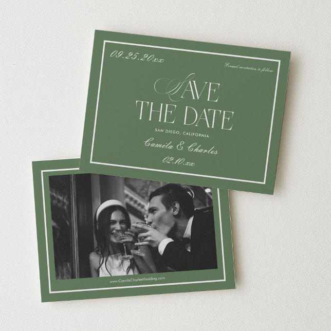 Invitación Retro Sage Green Wedding Save the date Photo (Subido por el creador)