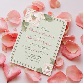 Invitación Retro Sage y el Boda de Rubor Peony Floral