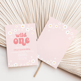 Invitación Retro salvaje un daisy boho floral primer cumpleañ
