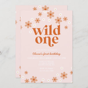 Invitación Retro salvaje un daisy boho primer cumpleaños