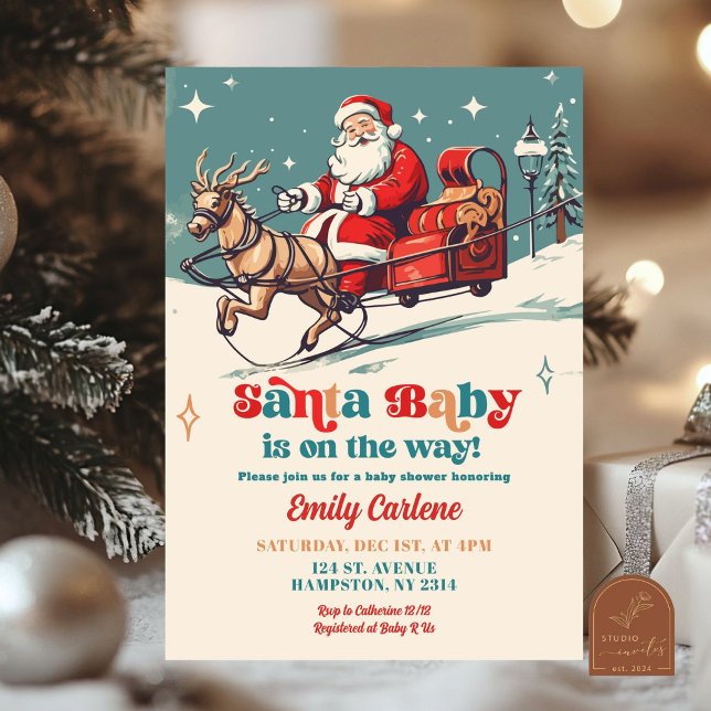 Invitación Retro Santa Baby Navidad Baby Shower (Subido por el creador)