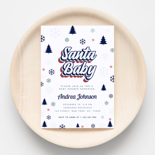 Invitación Retro Santa Bebé Azul Snowflakes Boy Baby Shower (Subido por el creador)