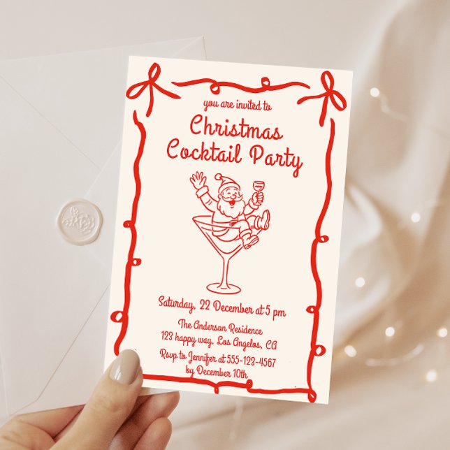 Invitación Retro Santa Christmas Cocktail Party (Subido por el creador)
