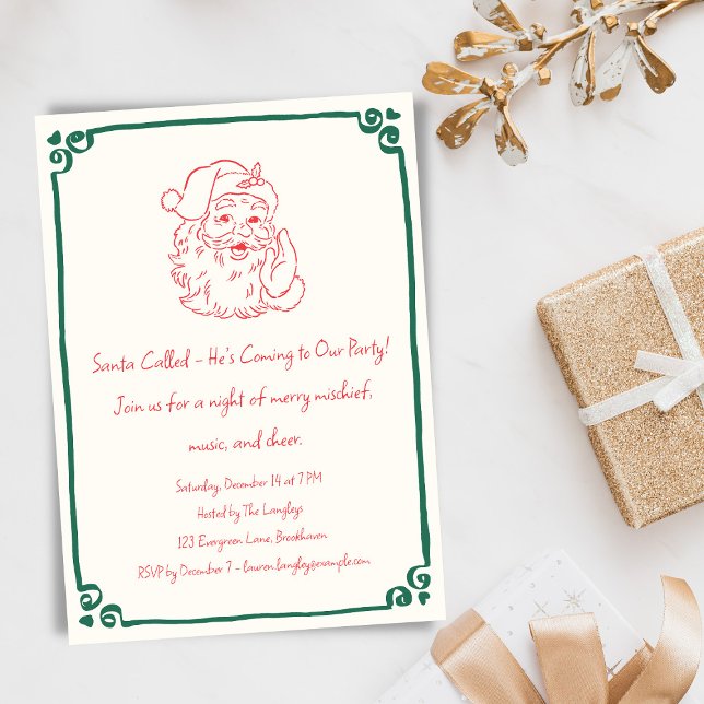 Invitación Retro Santa Christmas Party Whimsical Doodle (Subido por el creador)
