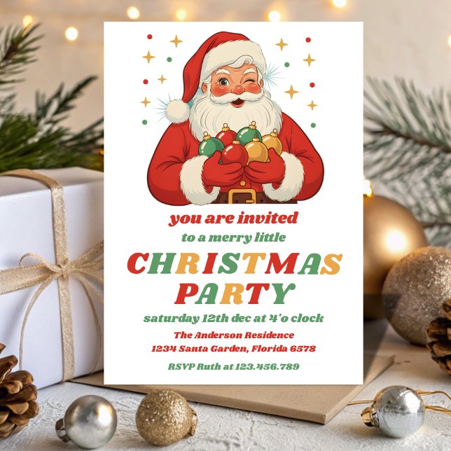 Invitación Retro Santa Editable Christmas Party (Subido por el creador)