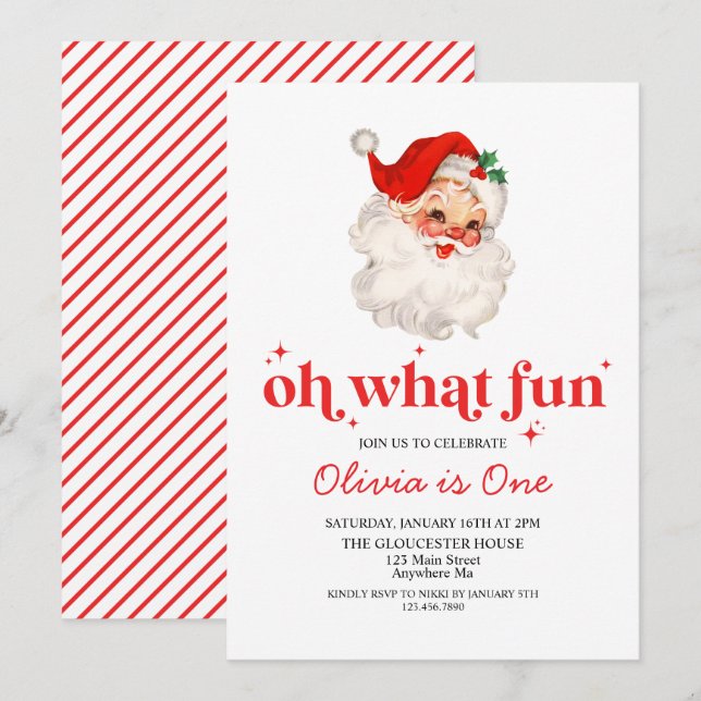 Invitación Retro Santa Oh Qué Diversión Cumpleaños (Anverso / Reverso)