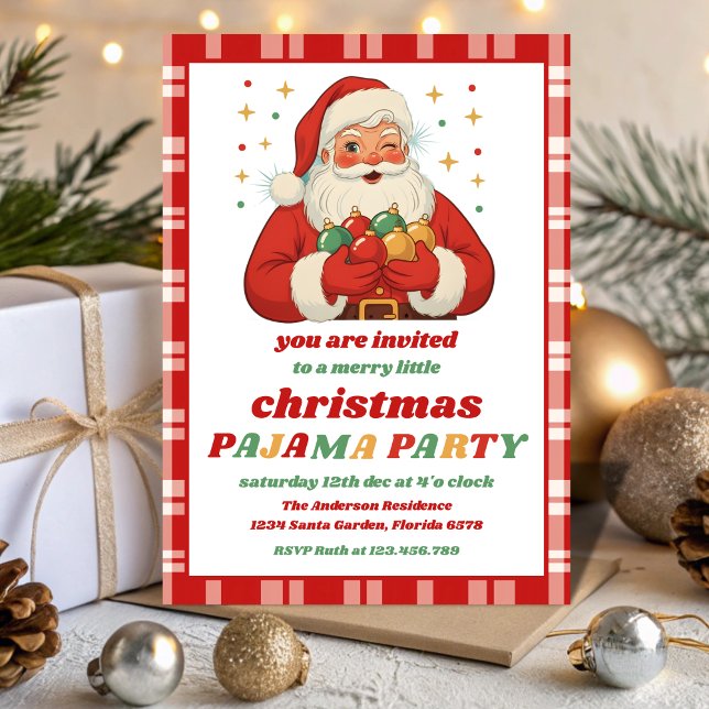 Invitación Retro Santa Pajama Christmas Party Editable (Subido por el creador)
