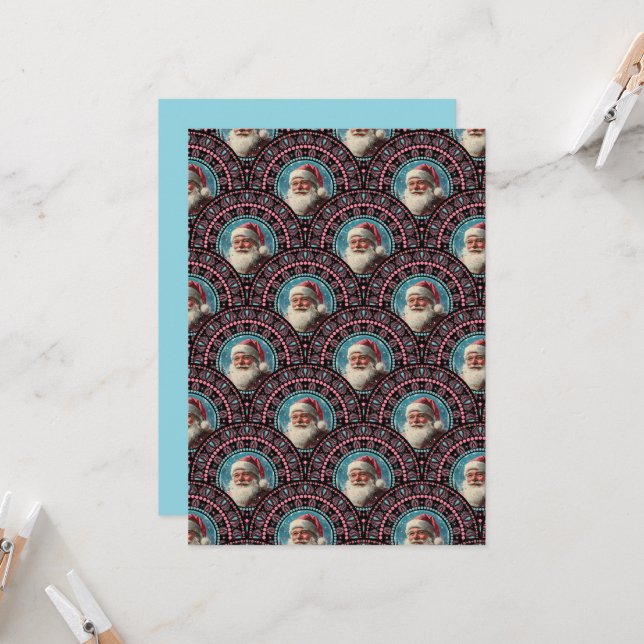 Invitación Retro Santa Pinkmas Mandala Art Deco (Anverso/Reverso In Situ)