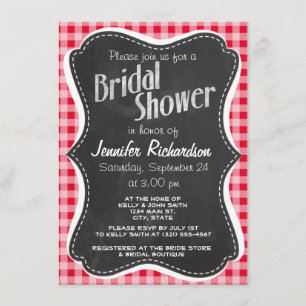 Invitación Retro Scarlet Red Gingham; aspecto de Chalkboard