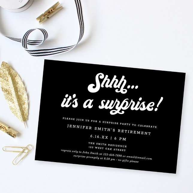 Invitación Retro Script Black Surprise Retirement Party (Subido por el creador)
