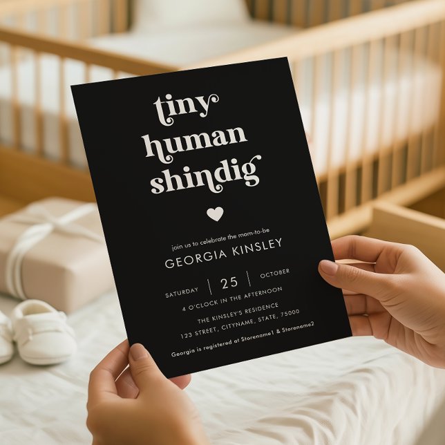 Invitación Retro Script Heart Tiny Human Shindig Baby Shower (Subido por el creador)