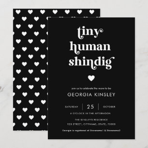 Invitación Retro Script Heart Tiny Human Shindig Baby Shower