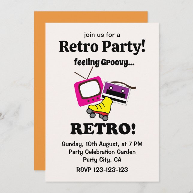 Invitación Retro Sensación Groovy Retro (Anverso / Reverso)