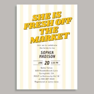 Invitación Retro She Is Fresh Off The Market Bridal Shower