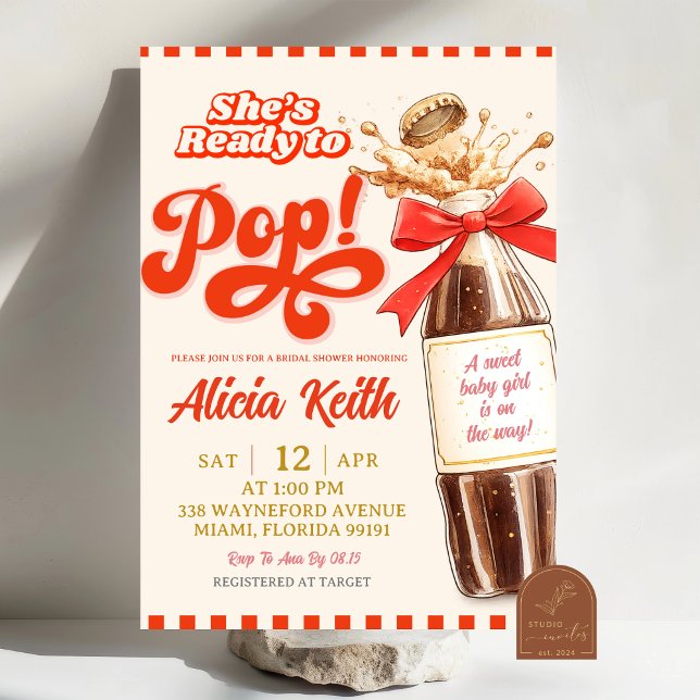 Invitación Retro She's Ready To Pop Red Bow Baby Shower (Subido por el creador)