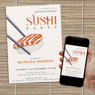 Invitación Retro simple 50.º Fiesta de sushi de cumpleaños