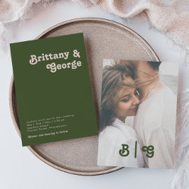 Invitación Retro simple | Monograma fotográfico verde oliva