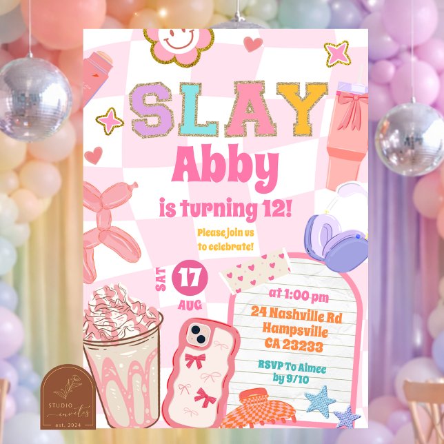Invitación Retro Slay Aesthetic Tween Patch Party Birthday (Subido por el creador)